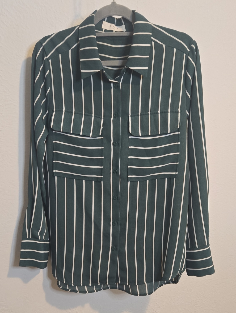 Elodie Emerald Green And Qhite Pinstripe Button Down Shirt | $13